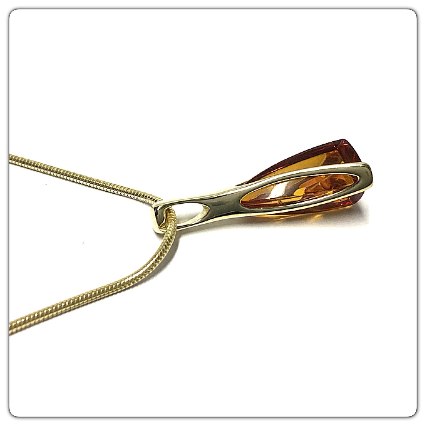 Edelschmiede925 Bernsteinanhänger tropfen 925 Silber vergoldet + Kette