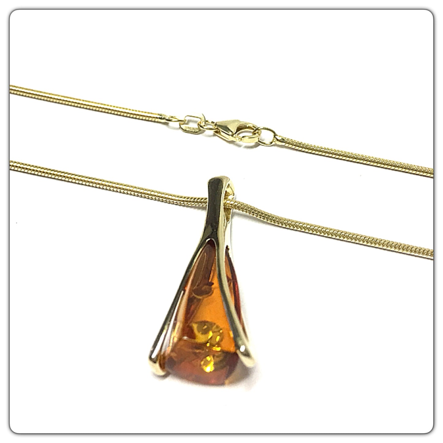 Edelschmiede925 Bernsteinanhänger tropfen 925 Silber vergoldet + Kette