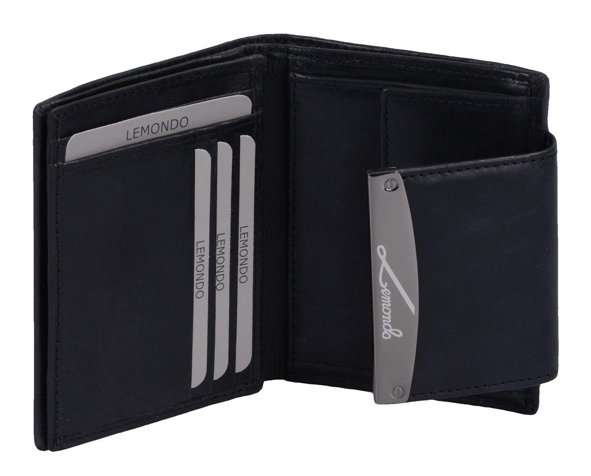 Damen Portemonnaie Leder schwarz flach – Geldbörse mit Klappe und Druckknopf