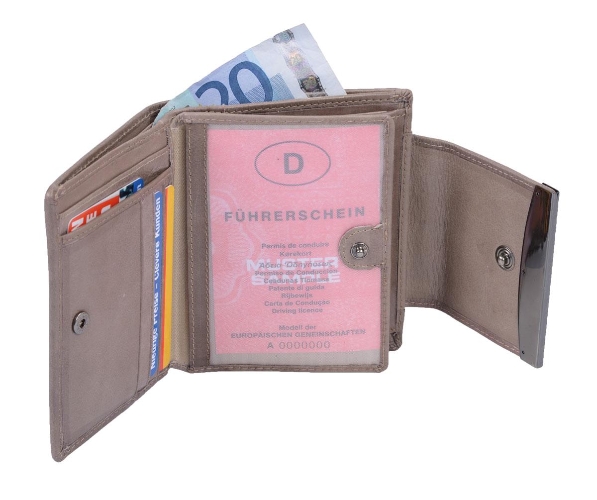 Graue Leder Damenbörse – kompaktes Damenportemonnaie mit Klappe