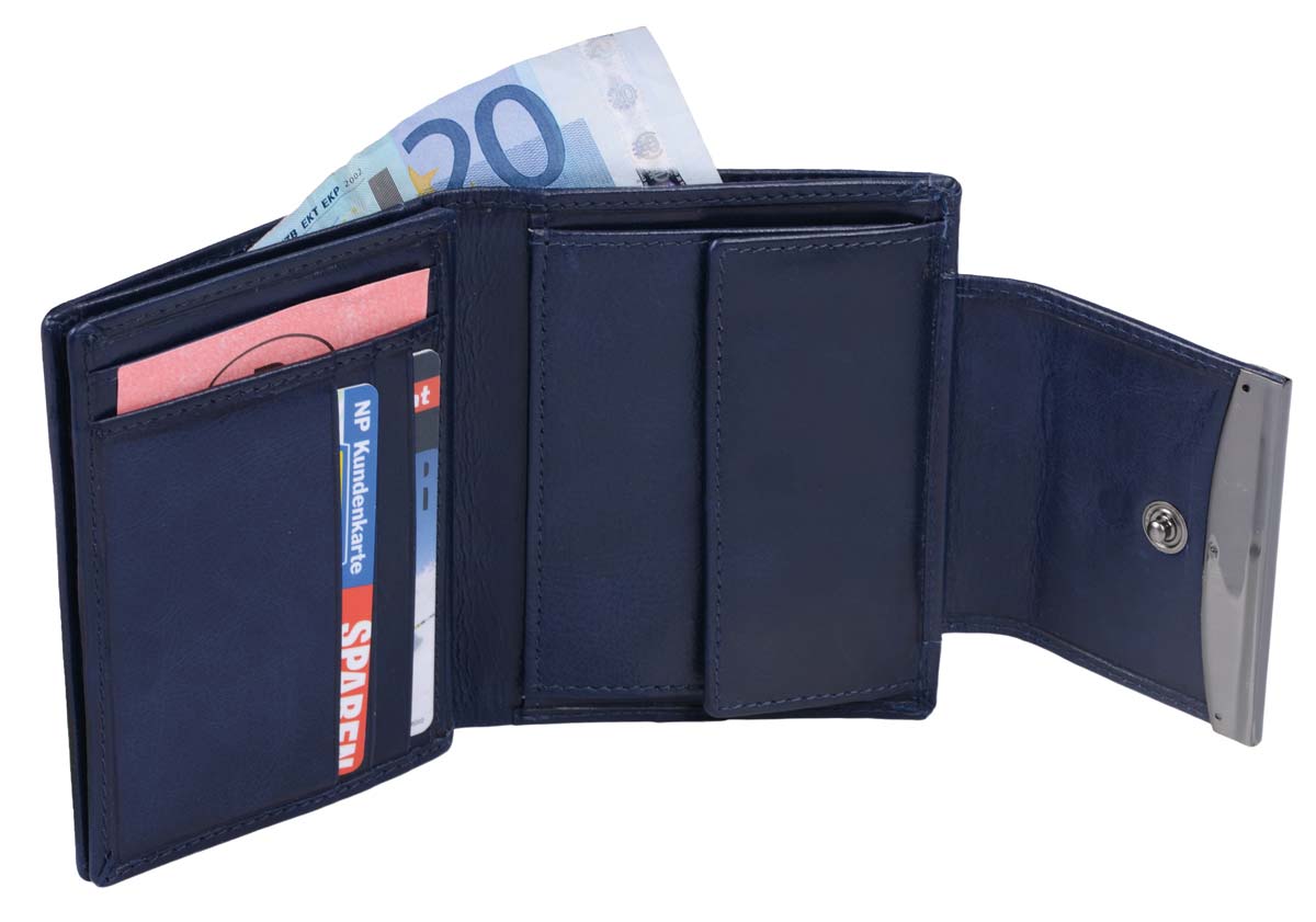 Schicke Geldbörse Damen Leder LEMONDO – blaues Portemonnaie mit Klappe
