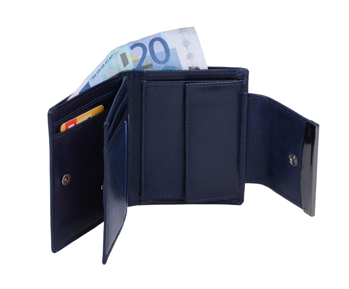 Schicke Geldbörse Damen Leder LEMONDO – blaues Portemonnaie mit Klappe