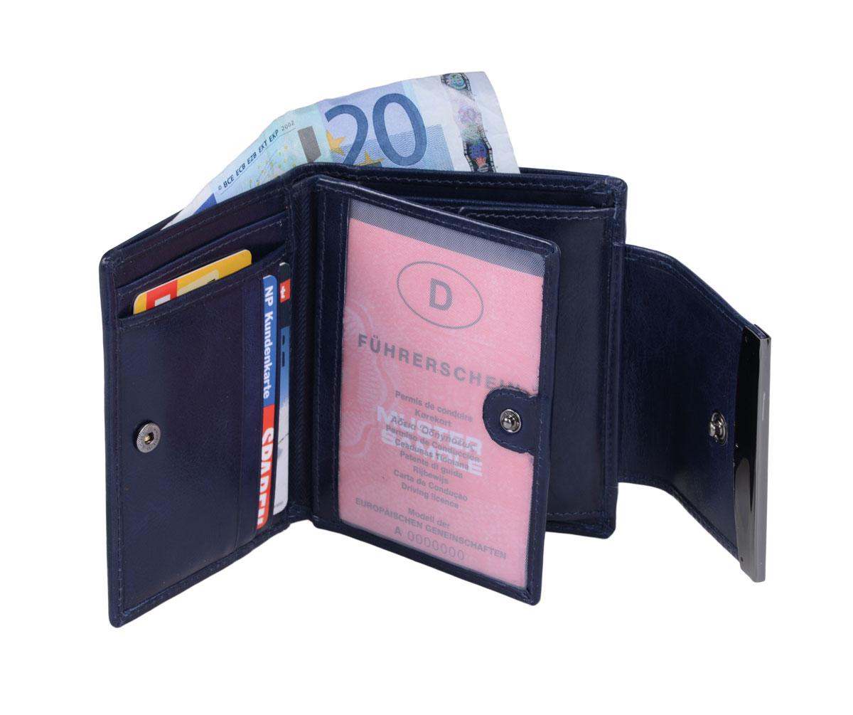 Schicke Geldbörse Damen Leder LEMONDO – blaues Portemonnaie mit Klappe