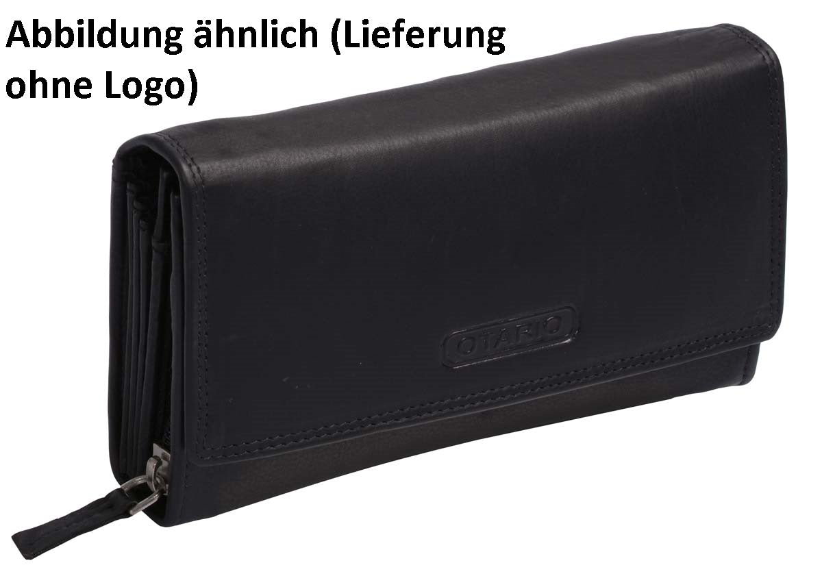 Damenlangbörse Leder mit Klappe, Reißverschlusskleingeldfach, schw