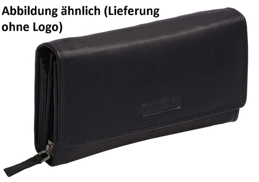 Damenlangbörse Leder mit Klappe, Reißverschlusskleingeldfach, schw