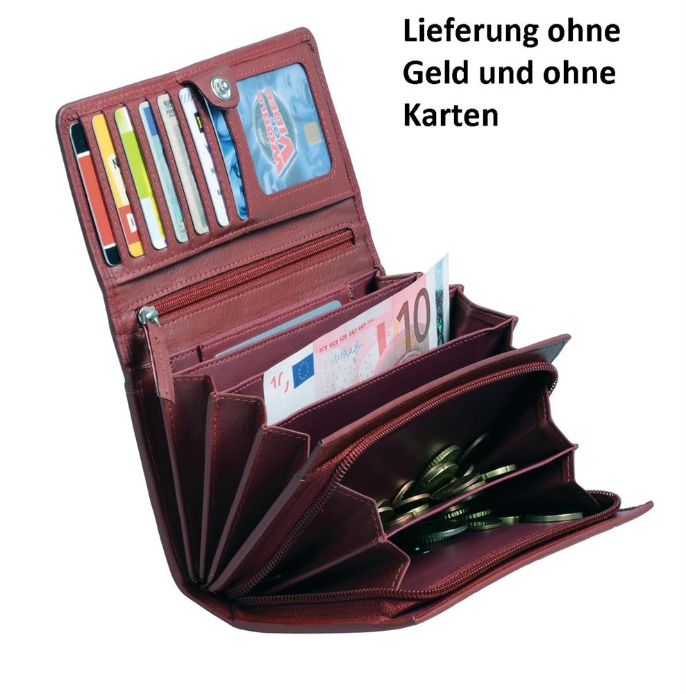 Damenlangbörse Leder mit Klappe, Reißverschlusskleingeldfach, rot