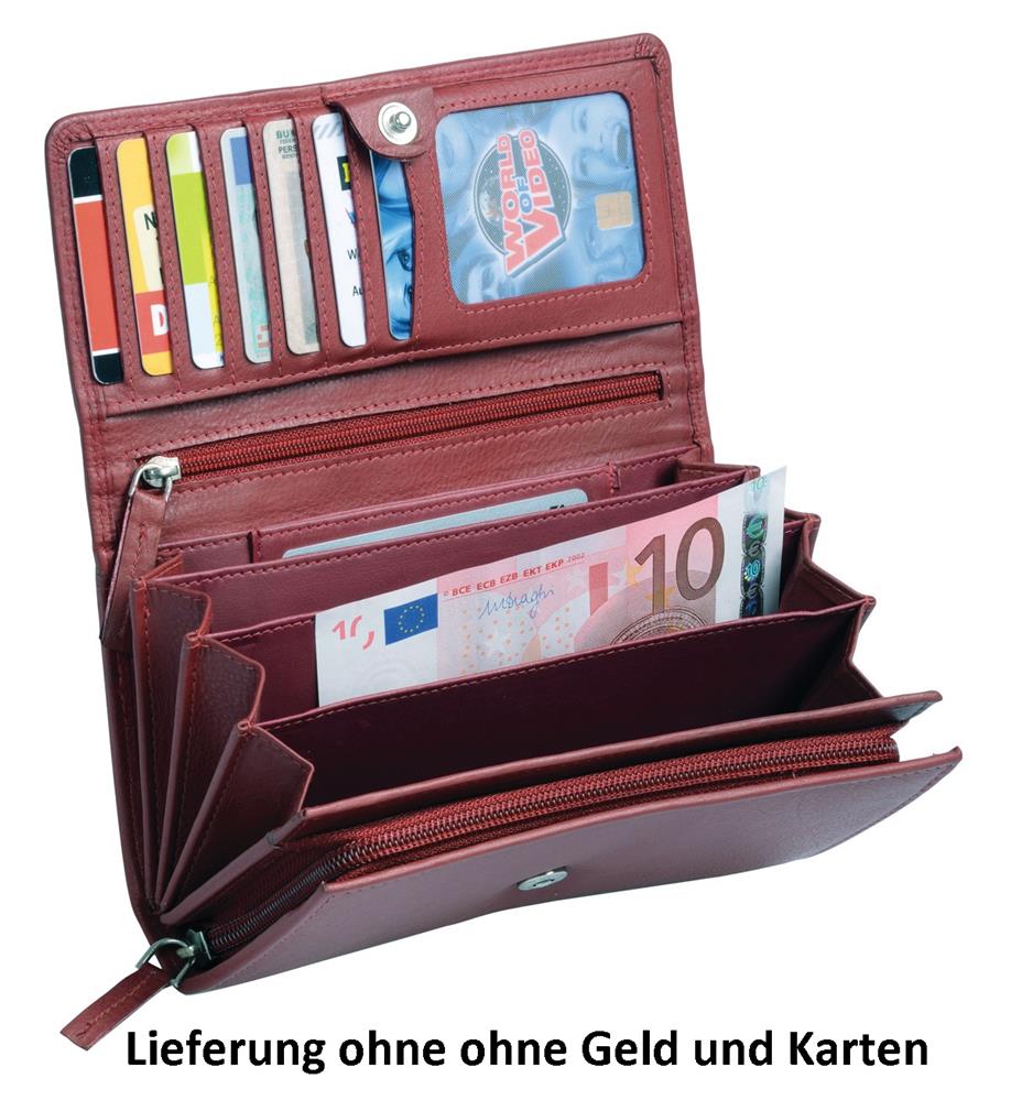 Damenlangbörse Leder mit Klappe, Reißverschlusskleingeldfach, rot