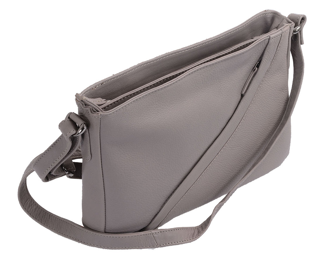 mittlere Ledertasche, taupe, 2 Reißverschluss-Hauptfächer