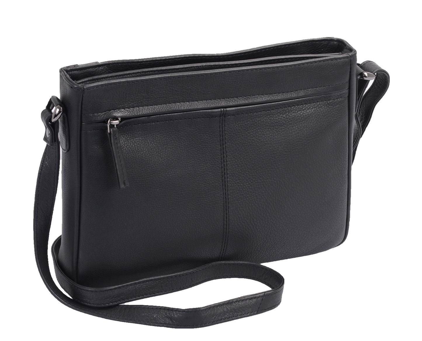 Mittlere Ledertasche schwarz-grau mit 2 Reißverschluss-Hauptfächern