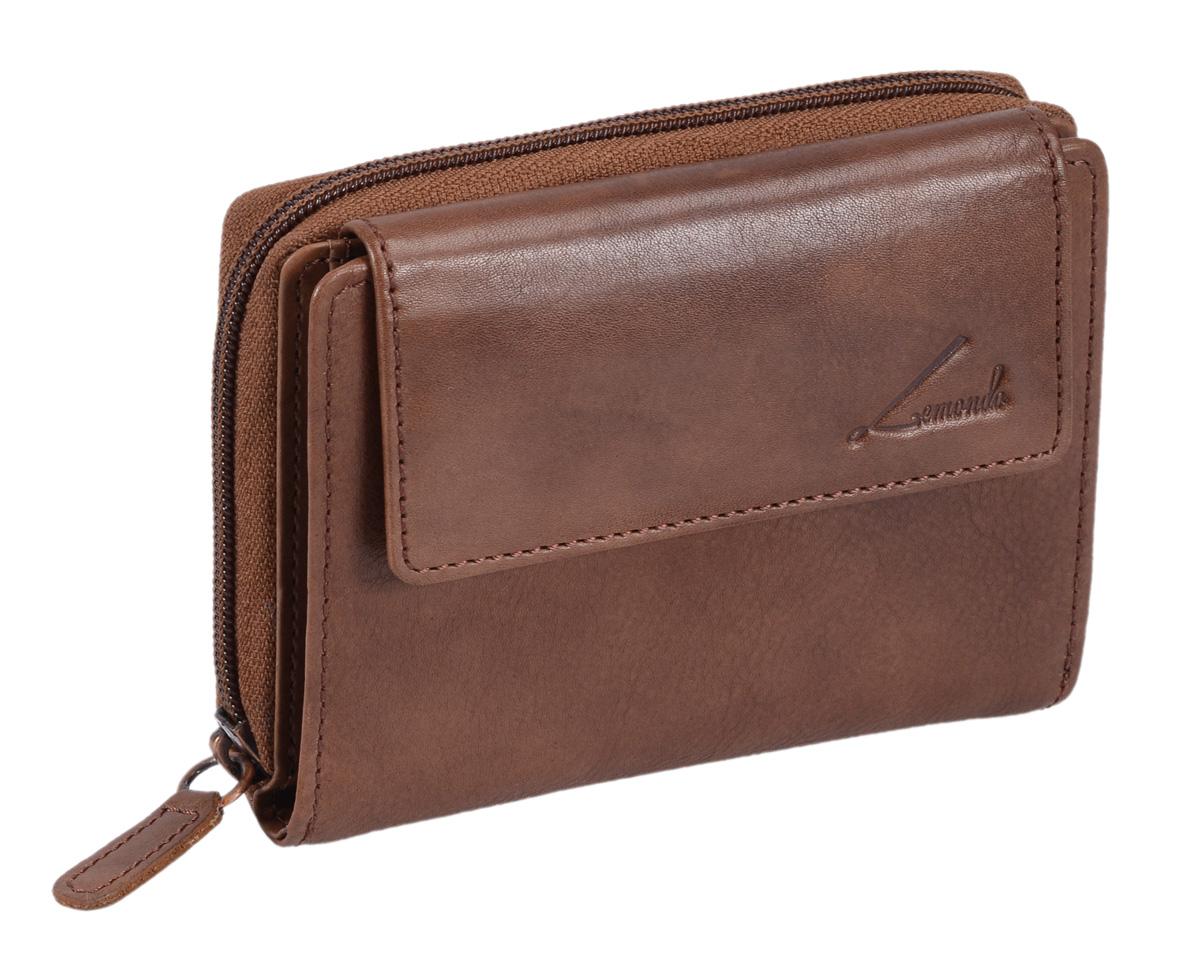 Damenbörse hellbraun Echtleder – kompakte Geldbörse mit Reißverschluss