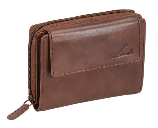 Damenbörse hellbraun Echtleder – kompakte Geldbörse mit Reißverschluss