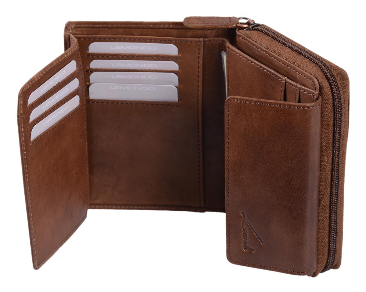 Damenbörse hellbraun Echtleder – kompakte Geldbörse mit Reißverschluss