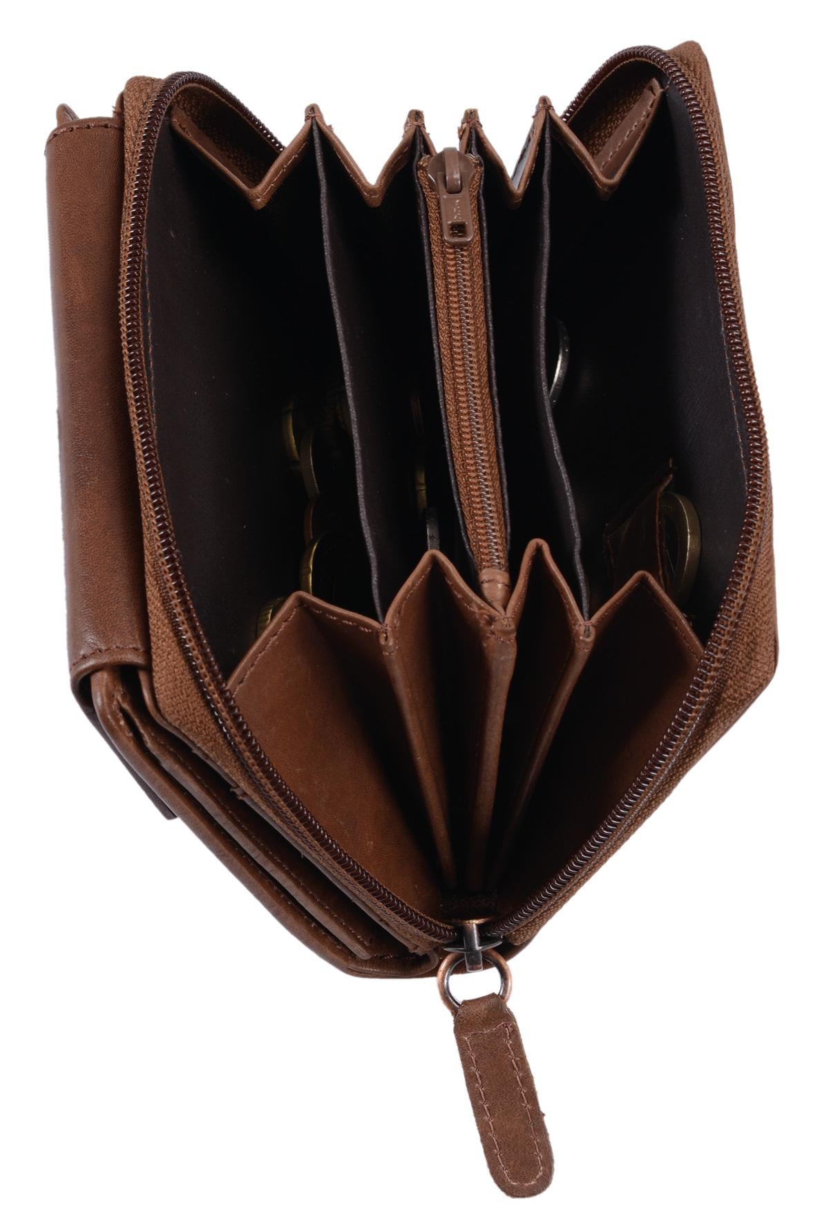 Damenbörse hellbraun Echtleder – kompakte Geldbörse mit Reißverschluss