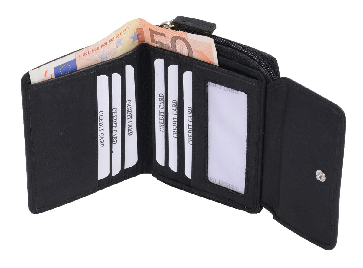 schicke Geldbörse Damen Leder Portemonnaie OTARIO, schwarz