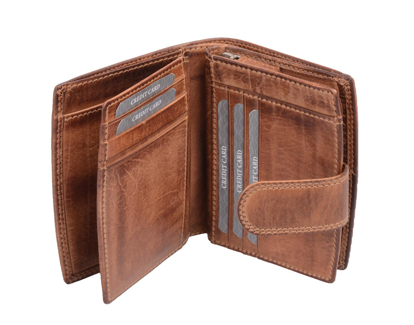 Braune Damengeldbörse aus Leder – Reißverschluss & Kartenfächer