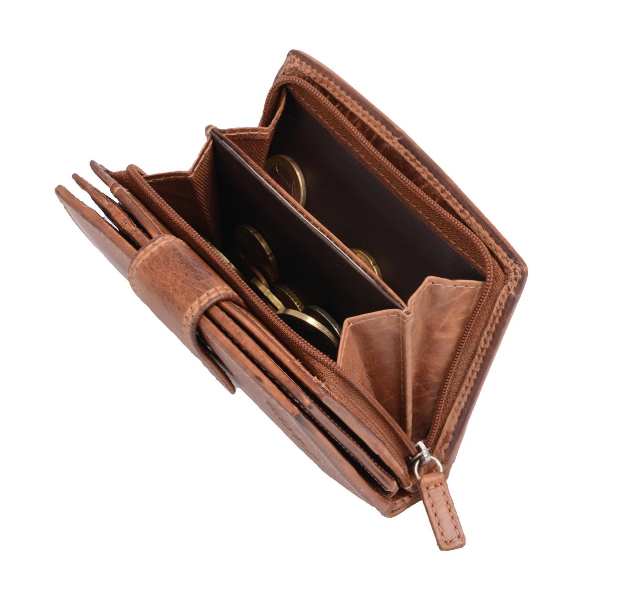 Braune Damengeldbörse aus Leder – Reißverschluss & Kartenfächer