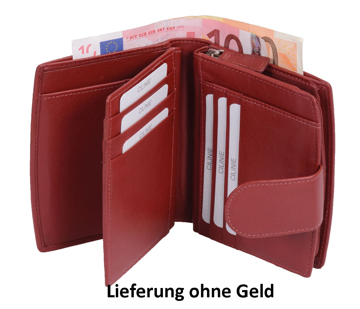 Cilinie Leder-Reißverschlussbörse, rot