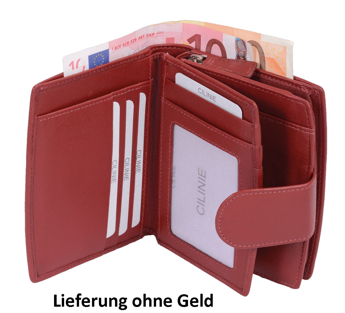 Cilinie Leder-Reißverschlussbörse, rot
