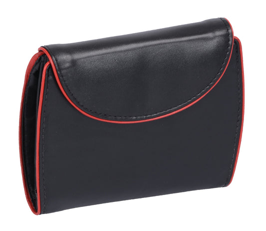 Wortmann' schw. Damen-Brieftasche, runde Klappe, roter Rand, LEDER