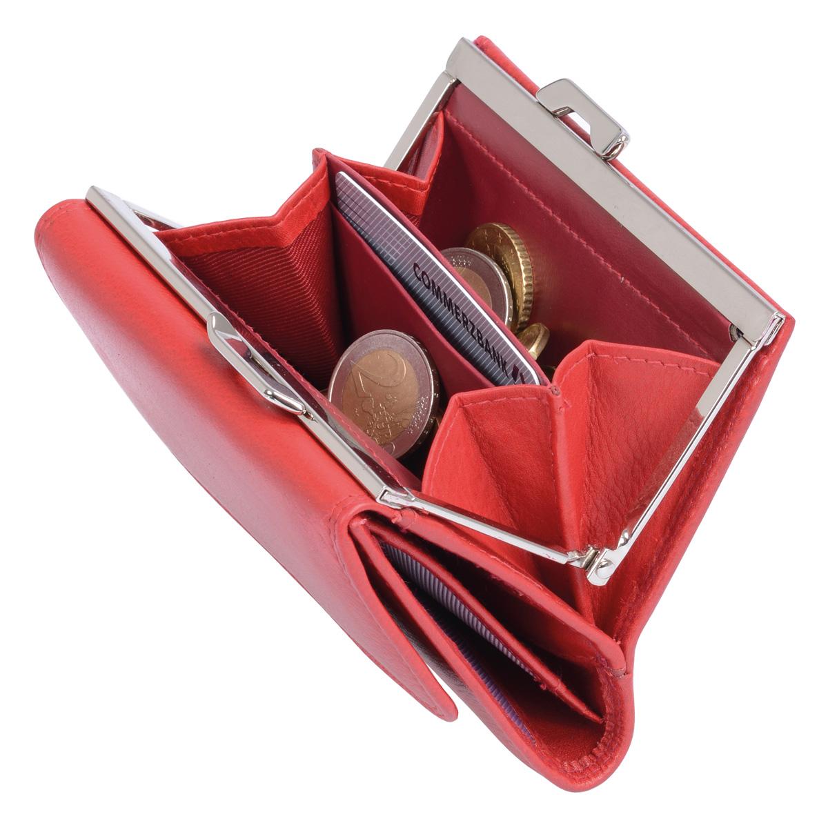 mittelrote Damenbügelbörse, Knipsbörse, weiches Leder