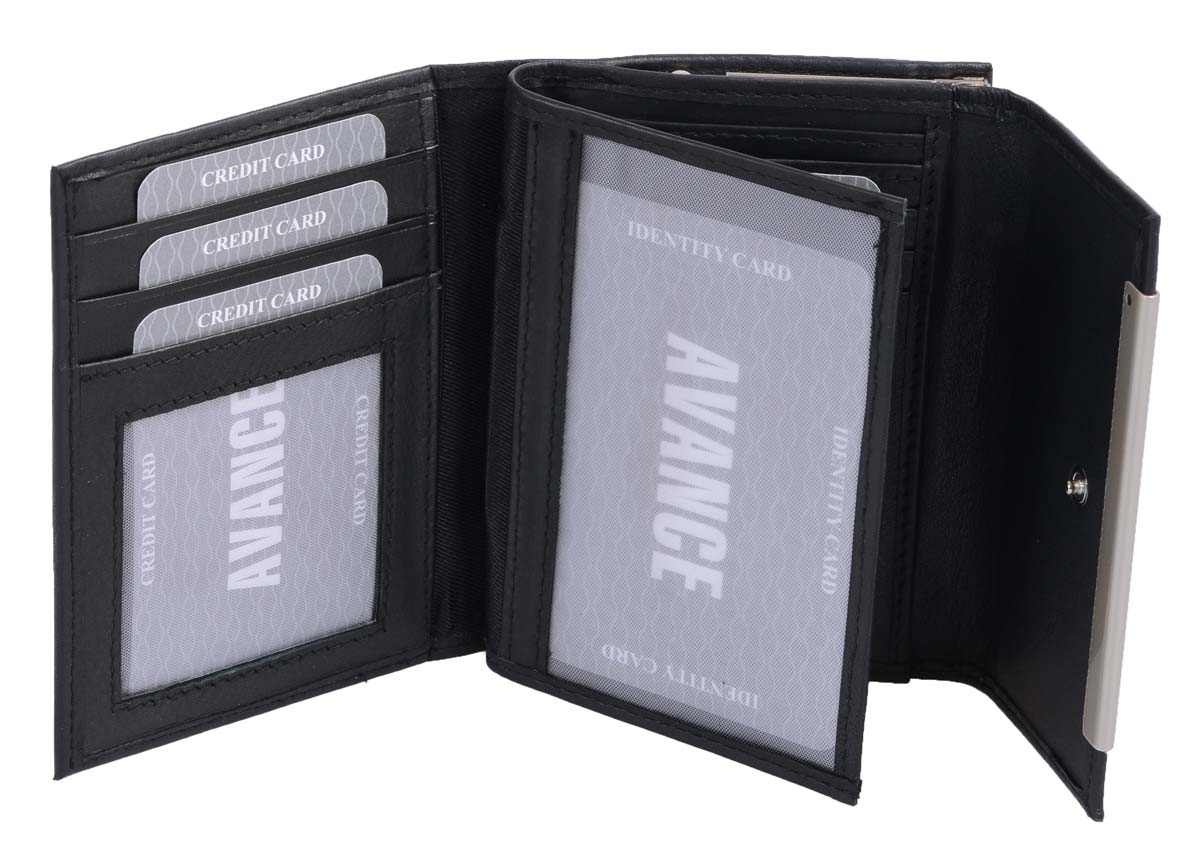 Avance Damenbörse Knipsbörse schwarz aus Leder mit RFID-Schutz