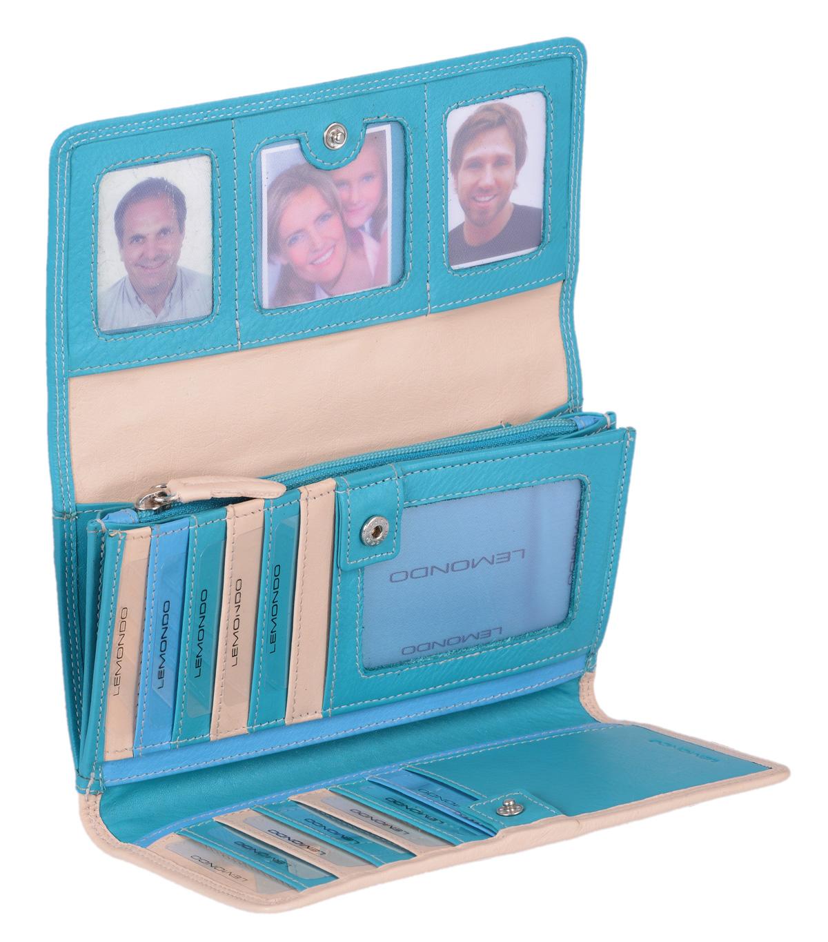 Lemondo Damen Portemonnaie Leder mit Sichtfächern und Druckknopf