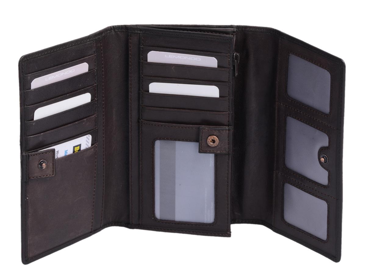 Damen Langbörse aus Leder dunkelbraun – viele Kartenfächer, schlankes Design