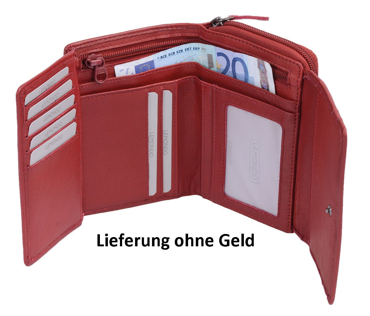 Lemondo Reißverschlussdamenbörse, Leder, rot