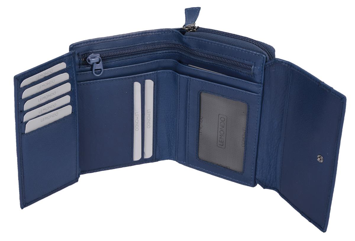 LEMONDO Leder Damenbörse dunkelblau mit Reißverschluss und RFID-Schut