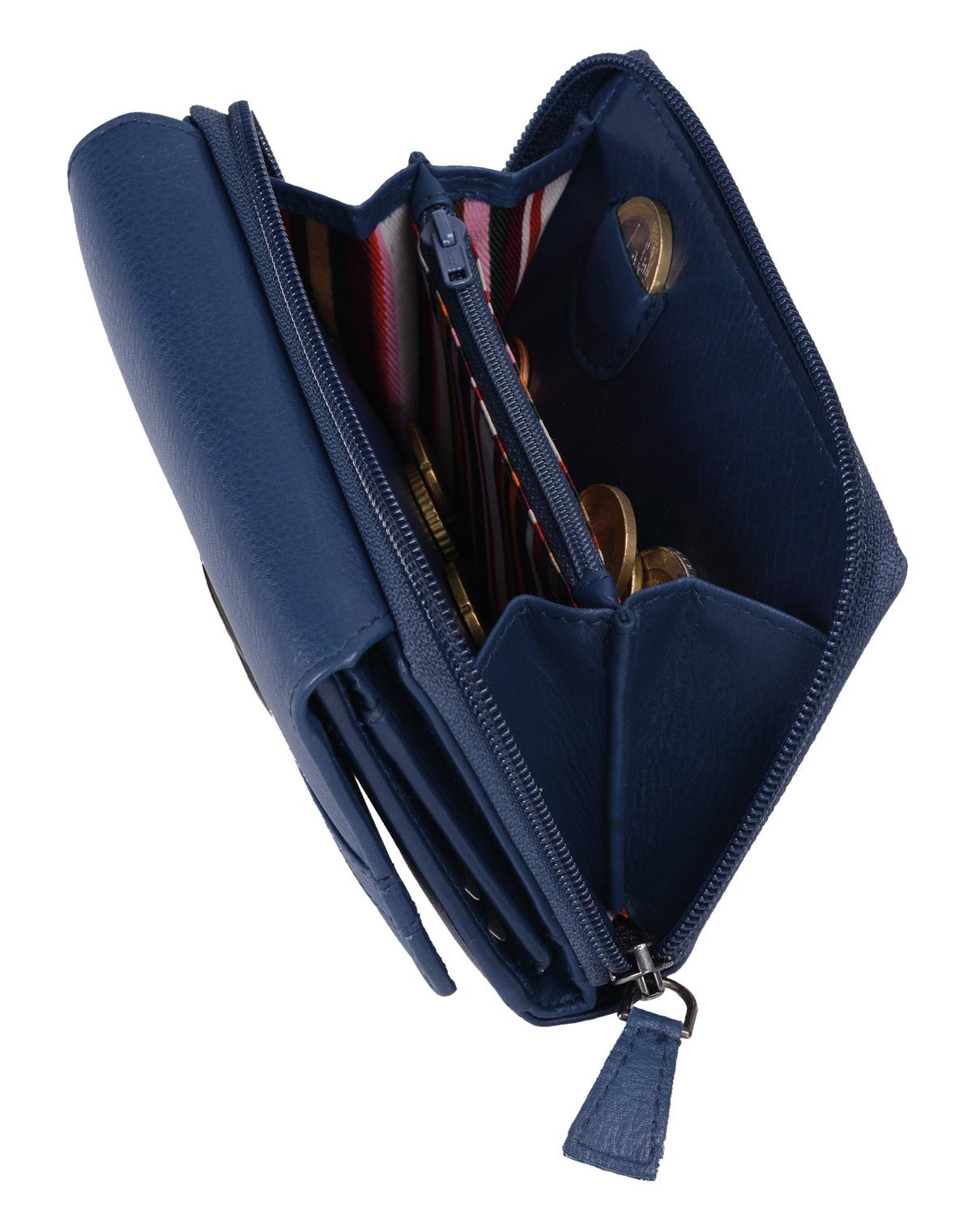 LEMONDO Leder Damenbörse dunkelblau mit Reißverschluss und RFID-Schut