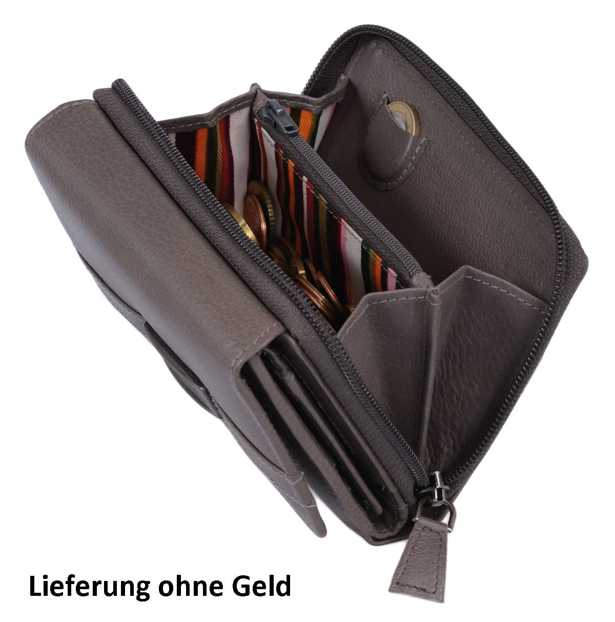 Kompakte Damenbörse Grau Leder – RFID Geldbörse mit vielen Kartenfächern