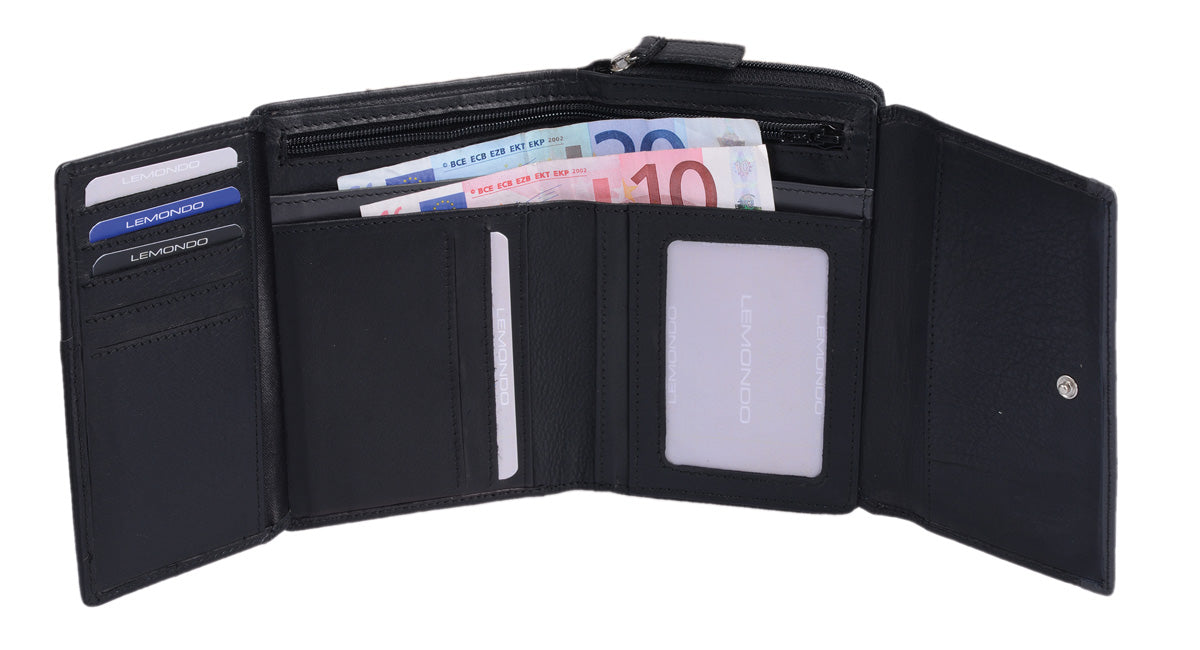 Damenbörse schwarz-grau mit Reißverschluss – Leder Geldbeutel mit RFID Schutz