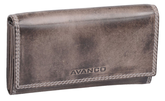 Leder Damengeldbörse taupe von AVANCO – Langbörse mit Klappe und RFID