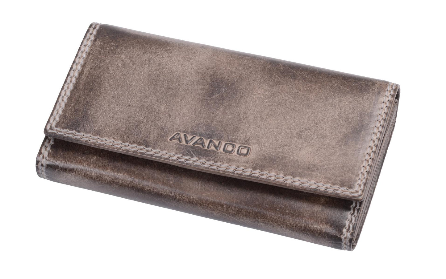 Leder Damengeldbörse taupe von AVANCO – Langbörse mit Klappe und RFID