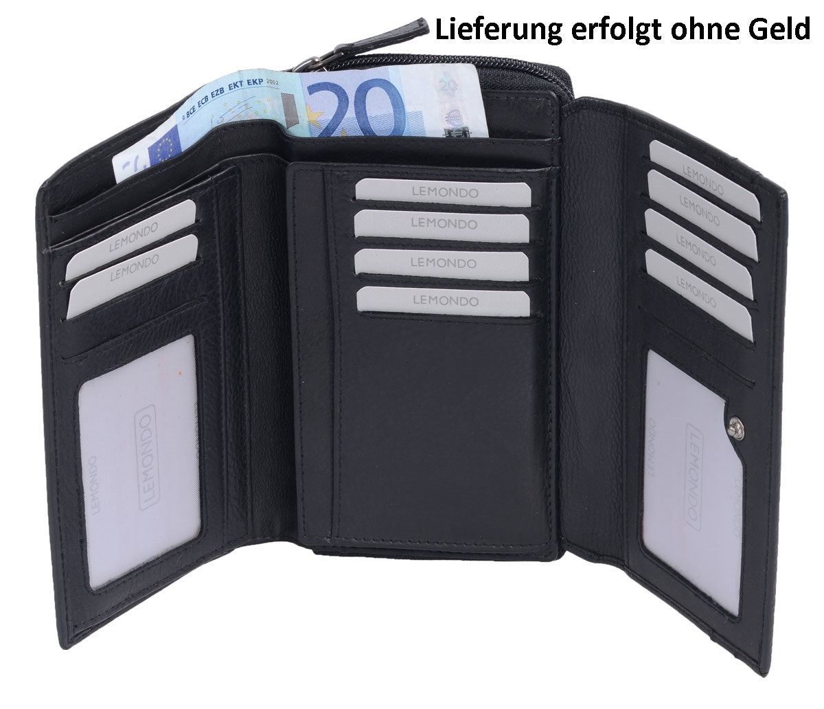 Lemondo Damenlangbörse, Leder, viele Kartenfächer, schwarz