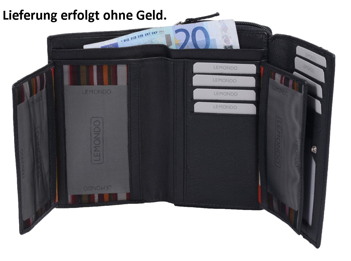 Lemondo Damenlangbörse, Leder, viele Kartenfächer, schwarz
