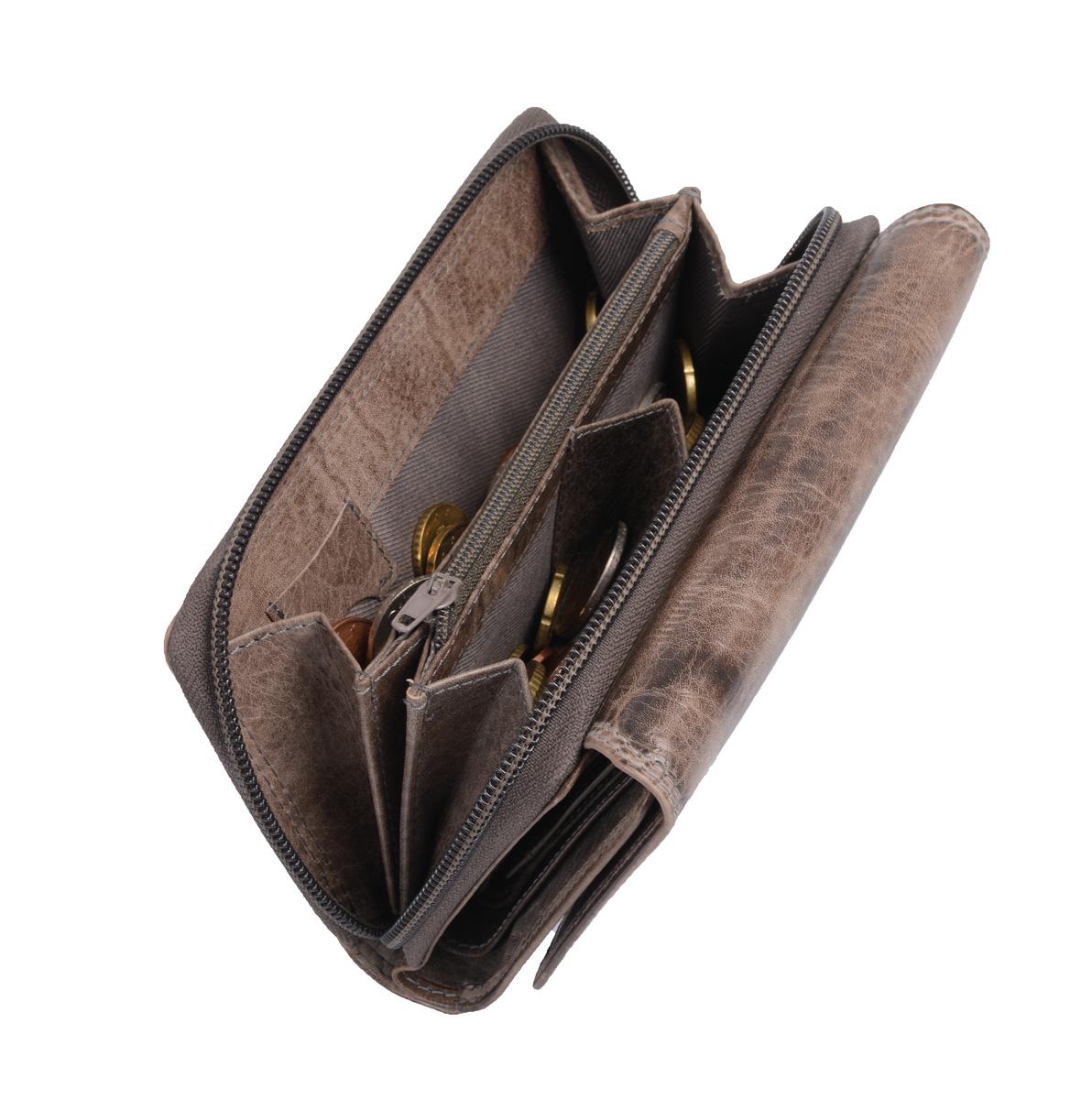 Leder Damenlangbörse, taupe