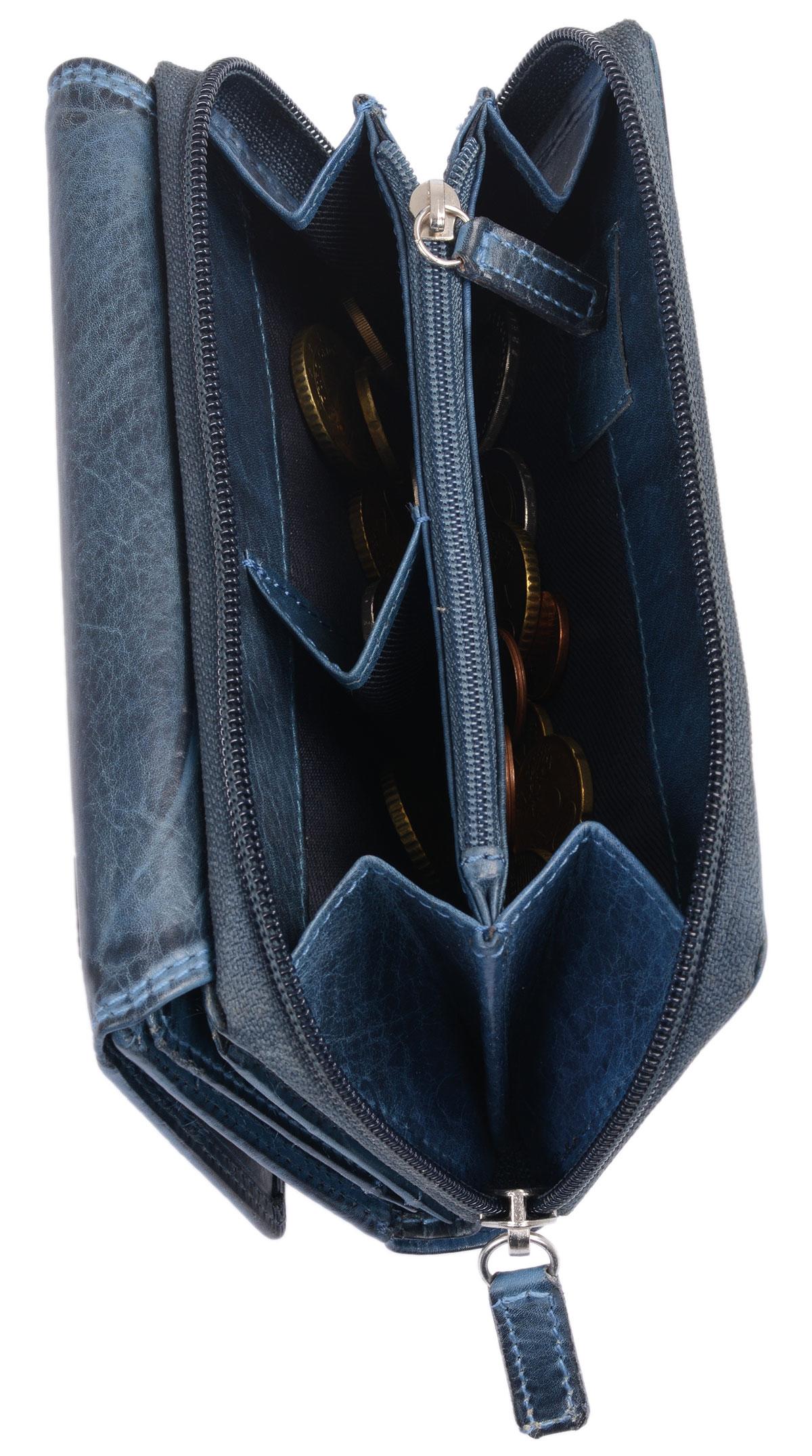 schicke Langbörse Geldbörse Damen Leder, blau