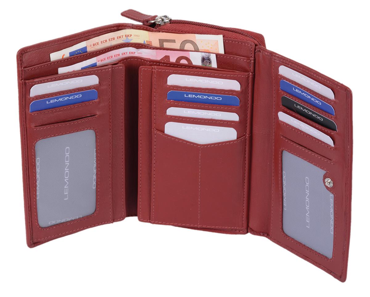 Damenlangbörse dunkelrot, weiches Leder, große Reißverschlussbörse