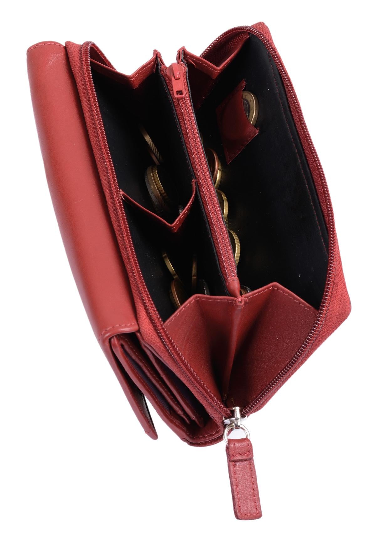 Damenlangbörse dunkelrot, weiches Leder, große Reißverschlussbörse