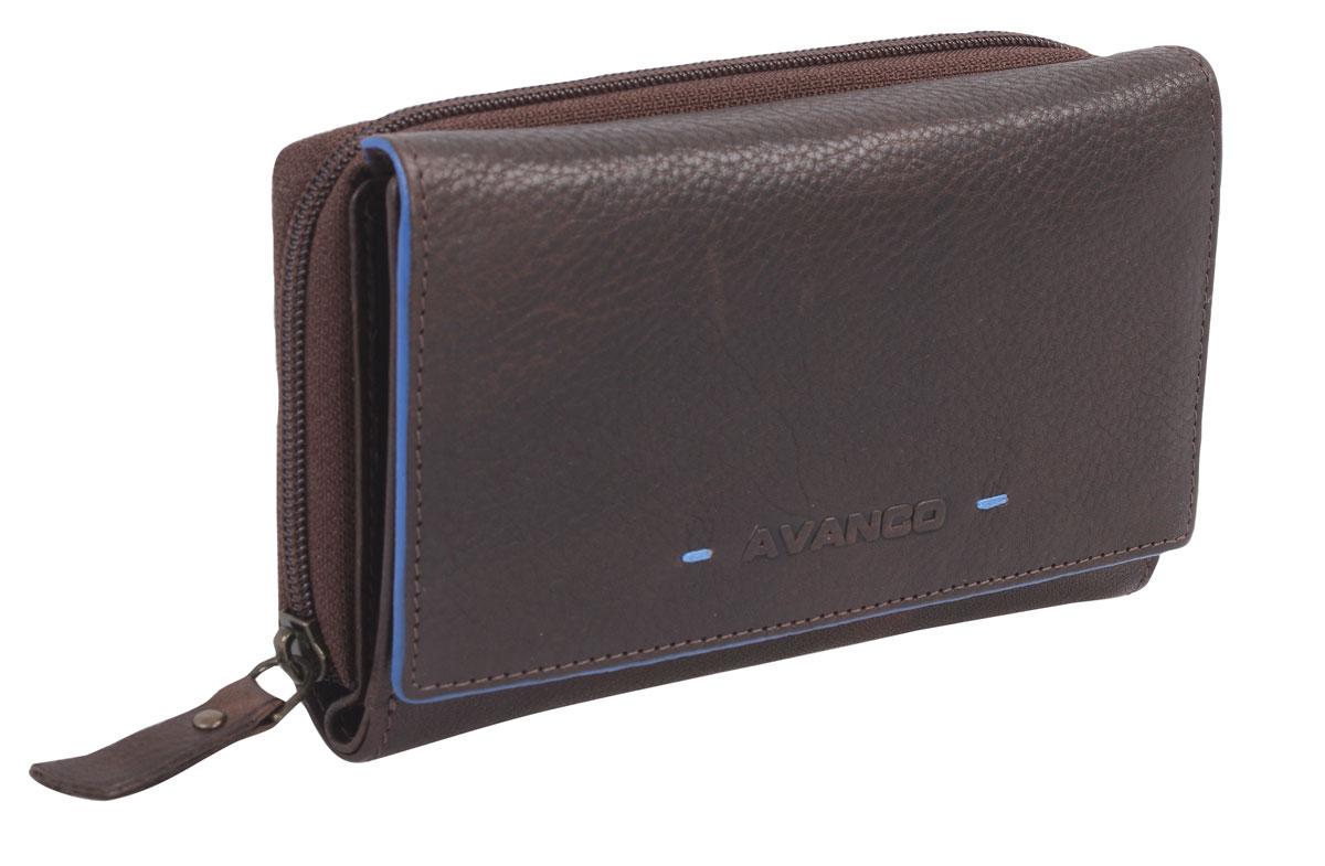 Leder Damenlangbörse braun-blau
