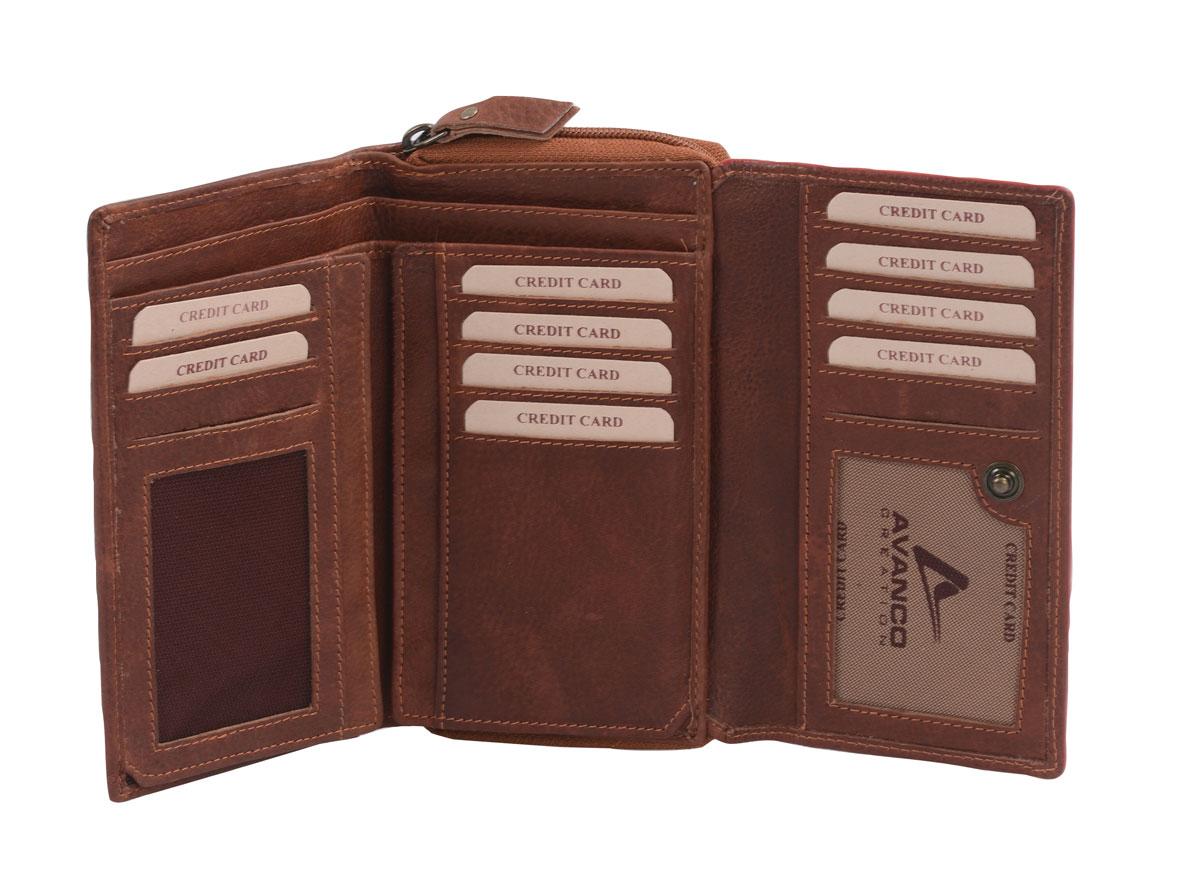 Leder Damenlangbörse cognac-rot