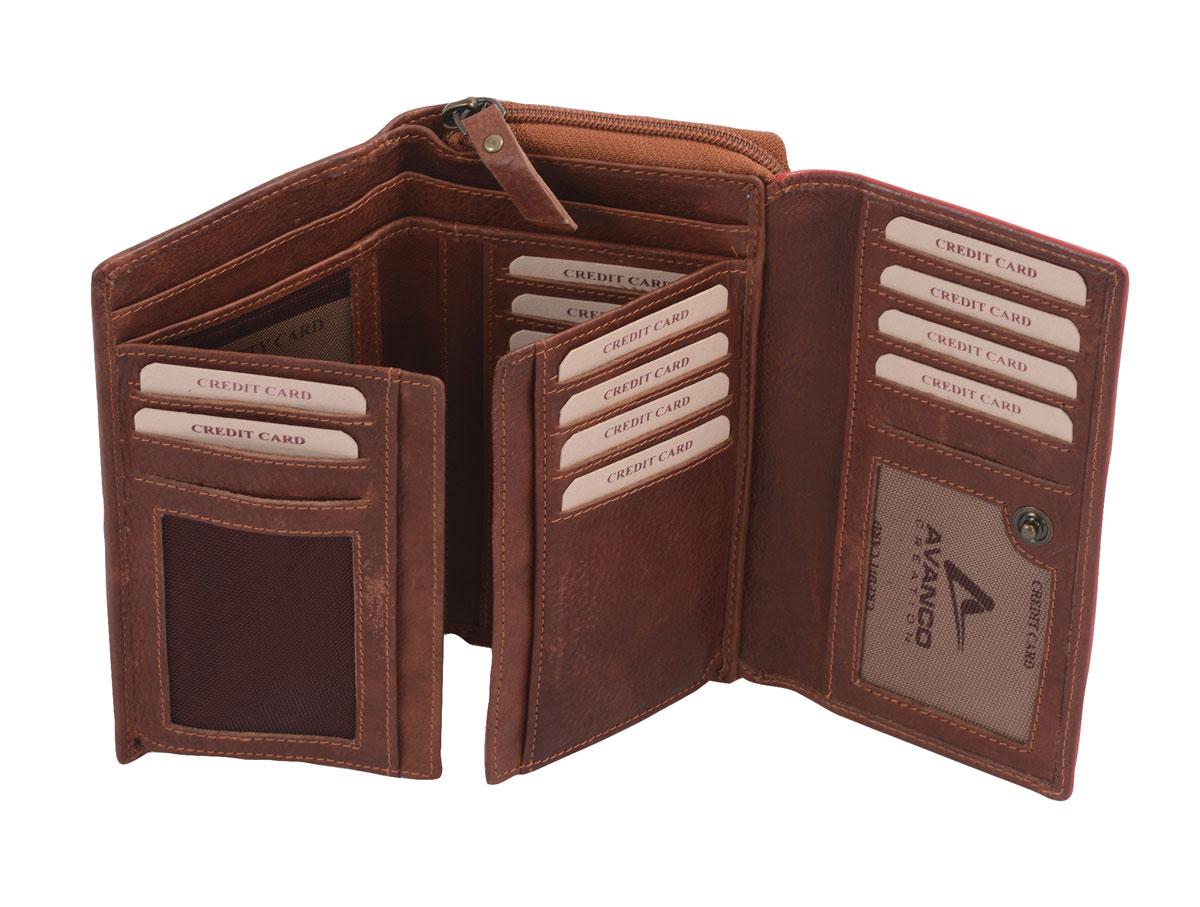 Leder Damenlangbörse cognac-rot