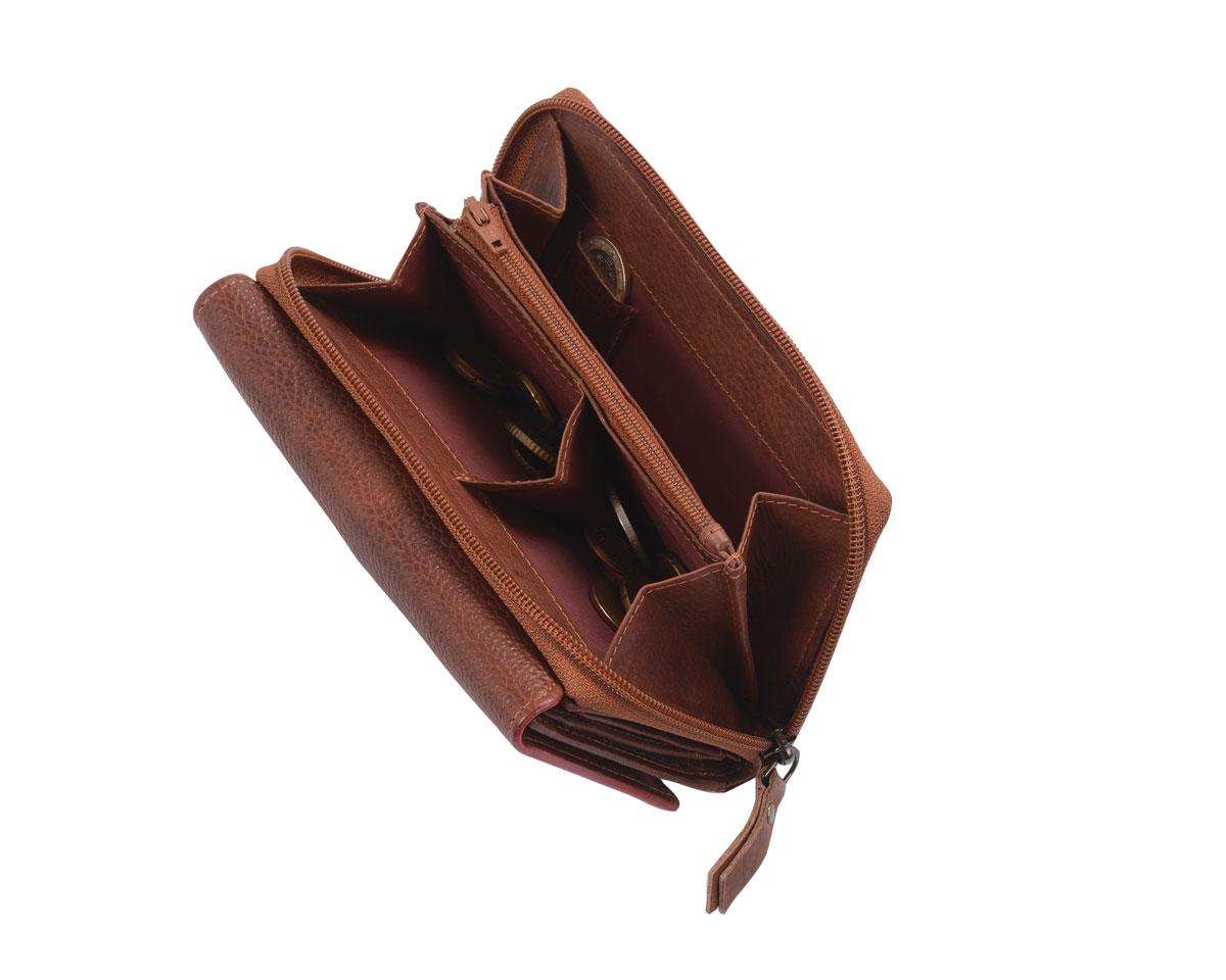 Leder Damenlangbörse cognac-rot