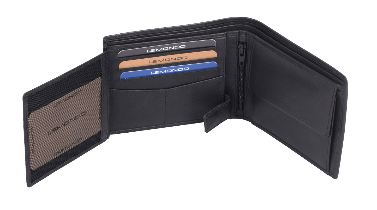 RFID-Ausleseschutz Herrenbörse querfortmat schwarz, echt Leder