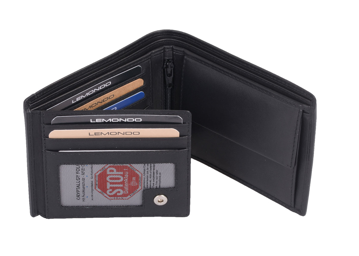 RFID-Ausleseschutz Herrenbörse querfortmat schwarz, echt Leder