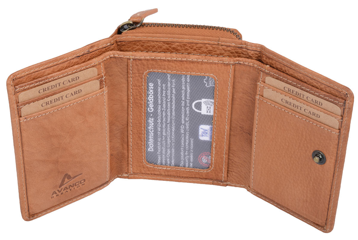 schicke Geldbörse Damen Leder Portemonnaie, cognac, hell