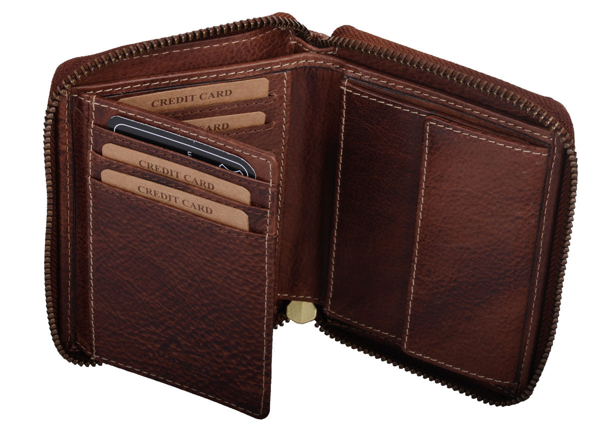 schicke Geldbörse Damen Leder Portemonnaie, cognac, dunkel