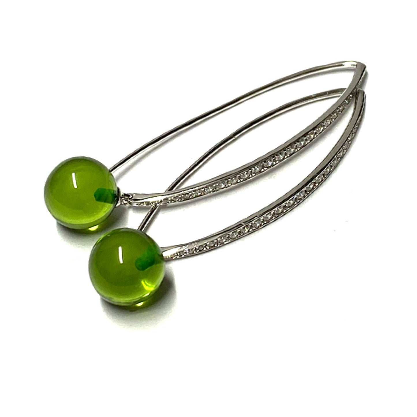 Ohrring 925 Silber rhodiniert Bernstein grün (karibischer Bernstein) Kugel 10mm Zirkonia Ohrhänger