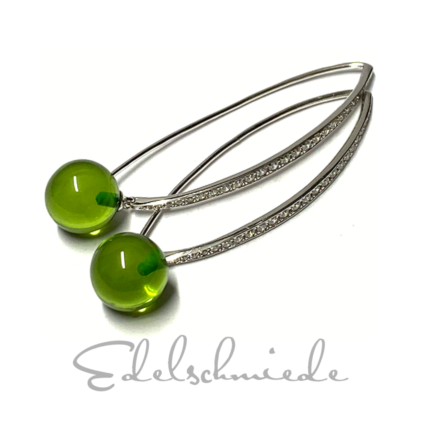 Ohrring 925 Silber rhodiniert Bernstein grün (karibischer Bernstein) Kugel 10mm Zirkonia Ohrhänger